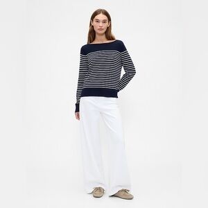 NWT GAP Bella Sweater Womens XL Navy White Striped Boatneck Split Hem